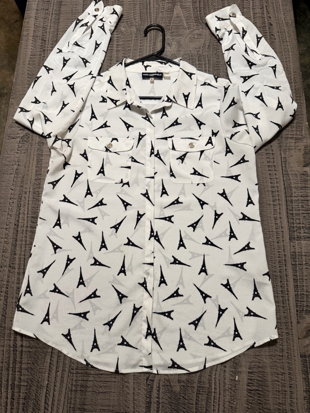 Karl Lagerfeld White Button-Down Shirt with Black Eiffel Tower Print